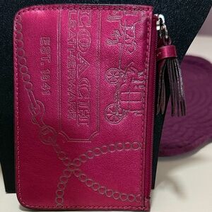 Coach Poppy Fuchsia Leather Card and Key Holder